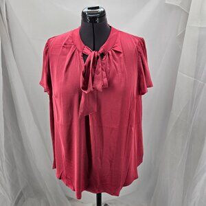 73-30 Torrid Satin Tie Front Neck Flutter Sleeve Holly Berry Size 1 (14/16)
